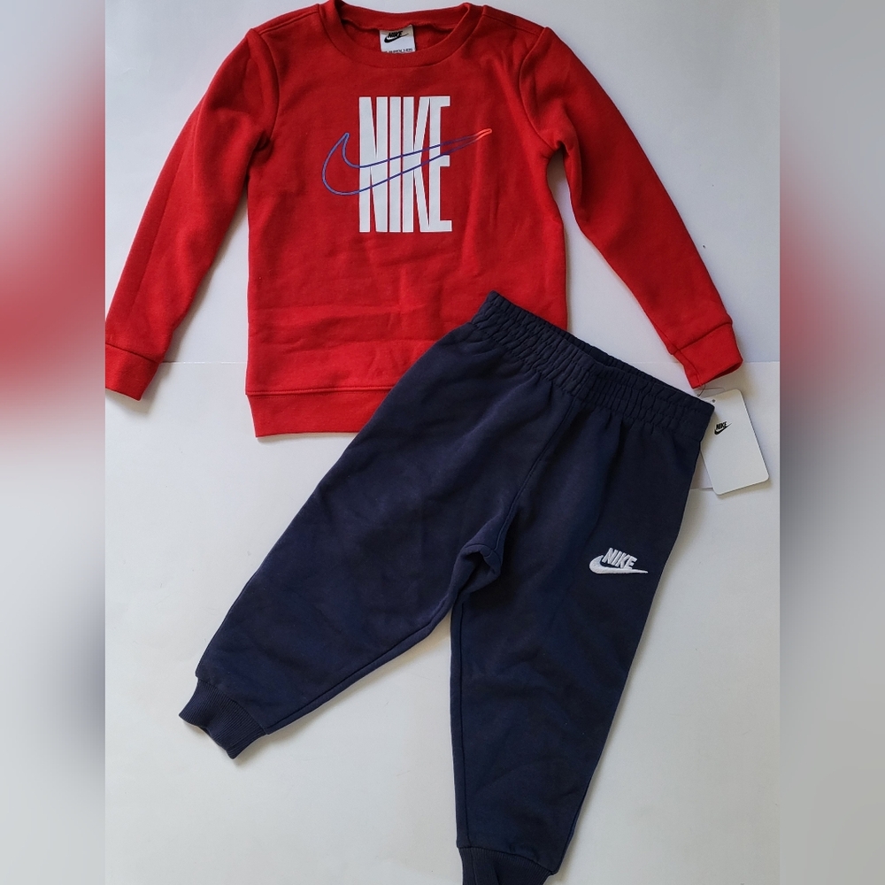 Nike boys 2pc Pants set fleece Sweatshirt joggers Size 4T RED Navy